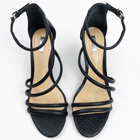 SCHUTZ Black Snakeskin Strappy Wedges Heels - Picture 2 of 7